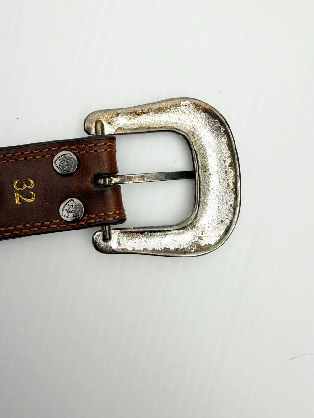 Ariat Genuine Brown Leather Silver Buckle Western Cowboy Belt